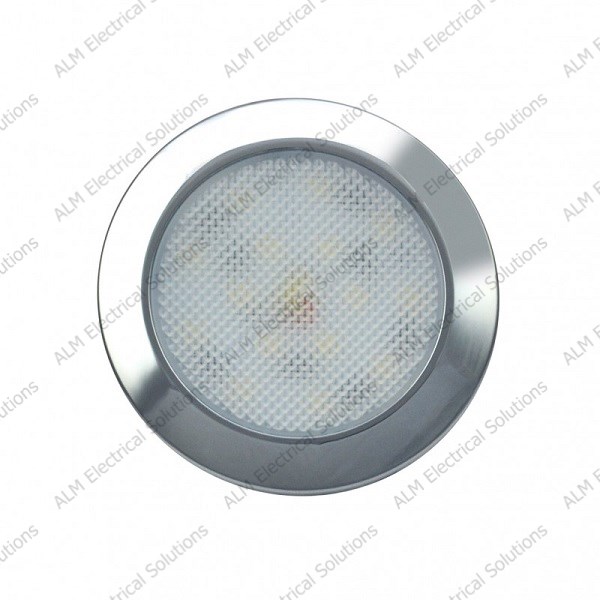 12V Low Profile Round Interior Lamp - Chrome - Cool White