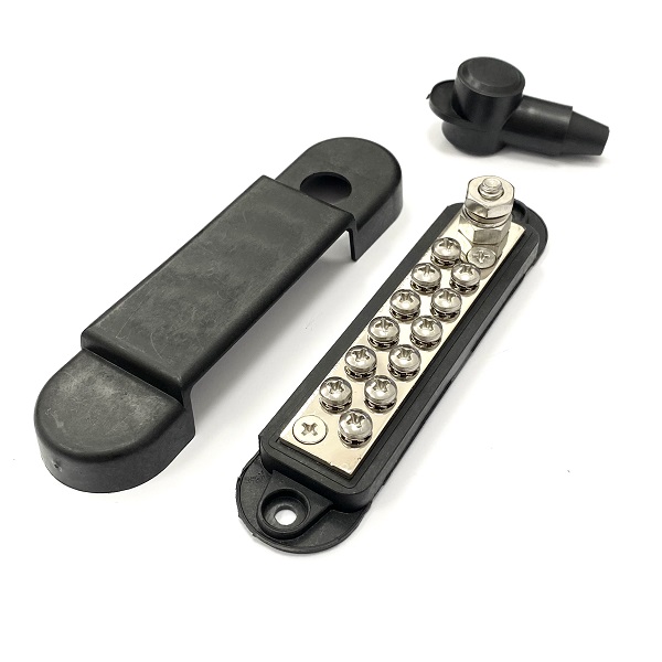 (image for) 12 Point Black 180A Power Distribution Bus Bar Kit With Cover & Boot